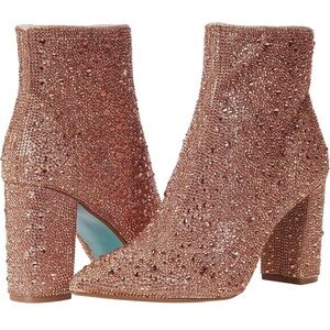 Betsey Johnson, Rose Gold Rhinestone Cady Booties, Size 9